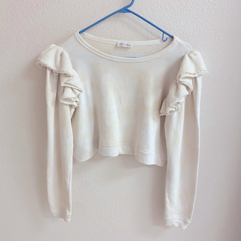 LoveShackFancy cream ruffled sleeve sweater womens size S